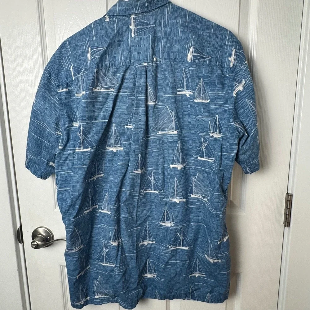 Cooke Street Button Down Shirt Mens L‎ Blue White Sailboat Nautical Print Cotton